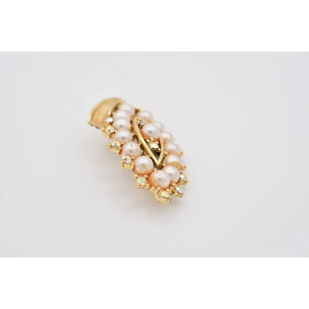 Vintage Flower Pin Brooch Corn Gold Aurora Borealis Rhinestone Crystal 60s BinAT